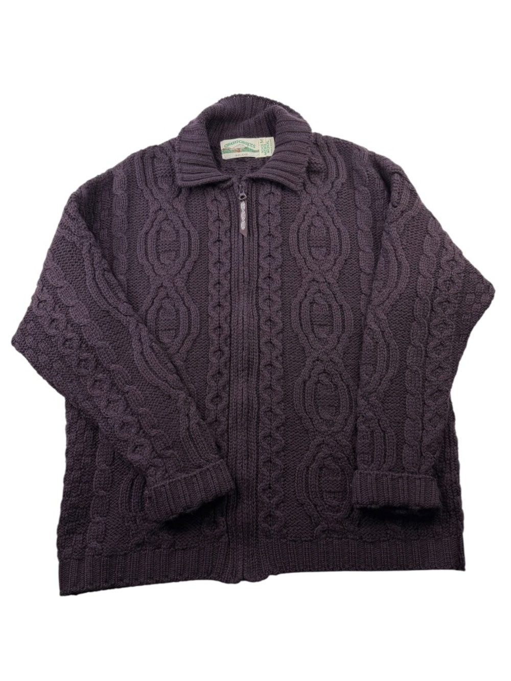 Aran Crafts Ireland 100% Merino Wool Cable Knit Full Zip Cardigan Sweater - Picture 6 of 9